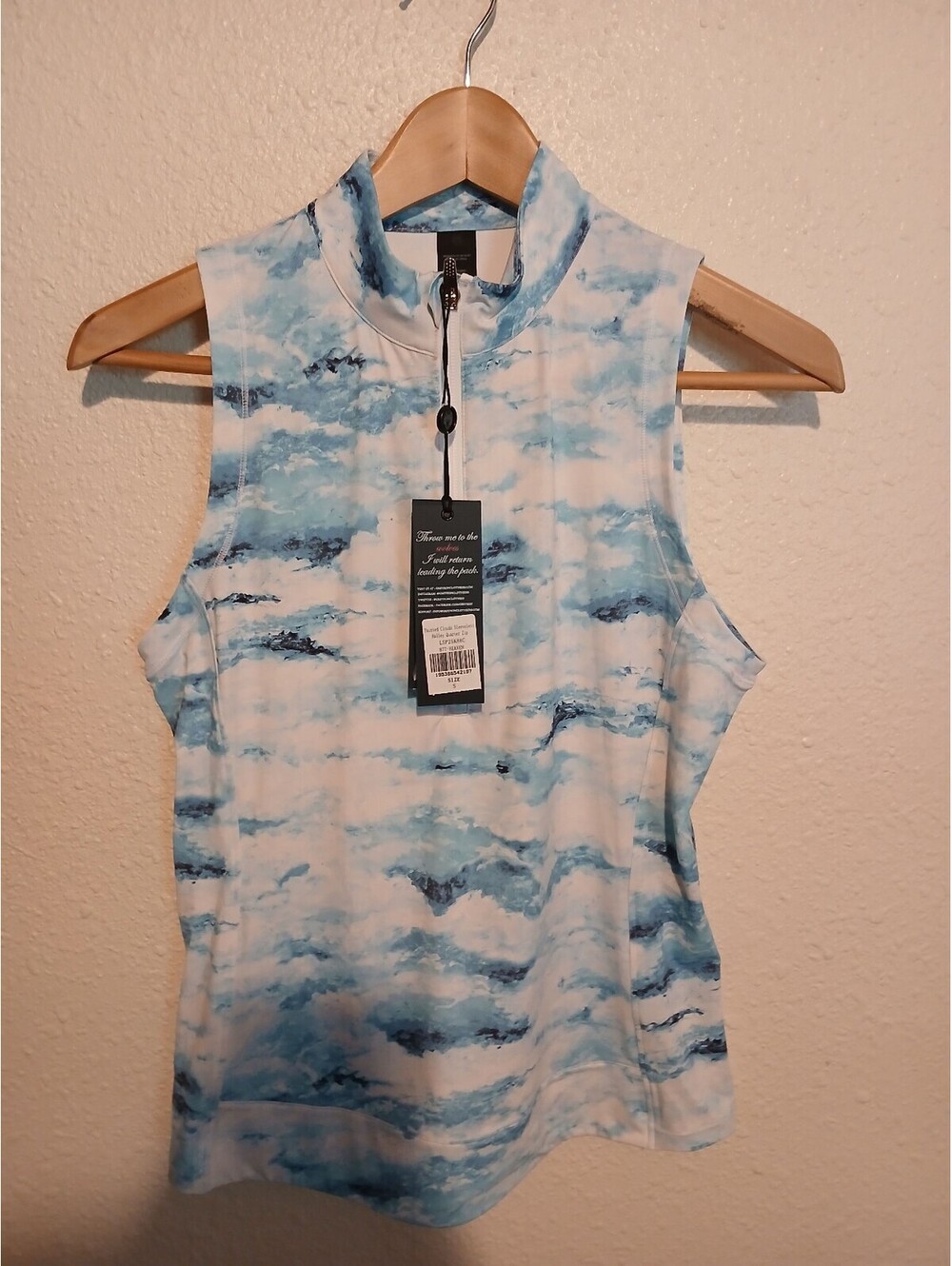 G015. Greyson Painted Clouds Sleeveless Halley Quarter Zip Polo Shirt - Size S